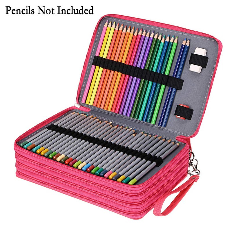 BTSKY 200 Slots Colored Pencil Organizer - Deluxe PU Leather Pencil Case Holder With Removal Handle Strap Pencil Box Large for Colored Pencils Watercolor Pencils (Pink) - Image 3